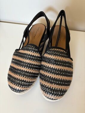 Comfortview Black and Tan Woven The Clea Espadrille Slingback Flats